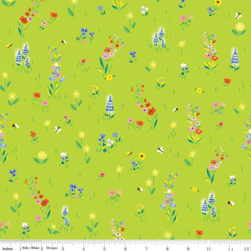 100 Aker Woods:  PIcnic Meadow in Lime**ALMOST GONE** Fat Quarter