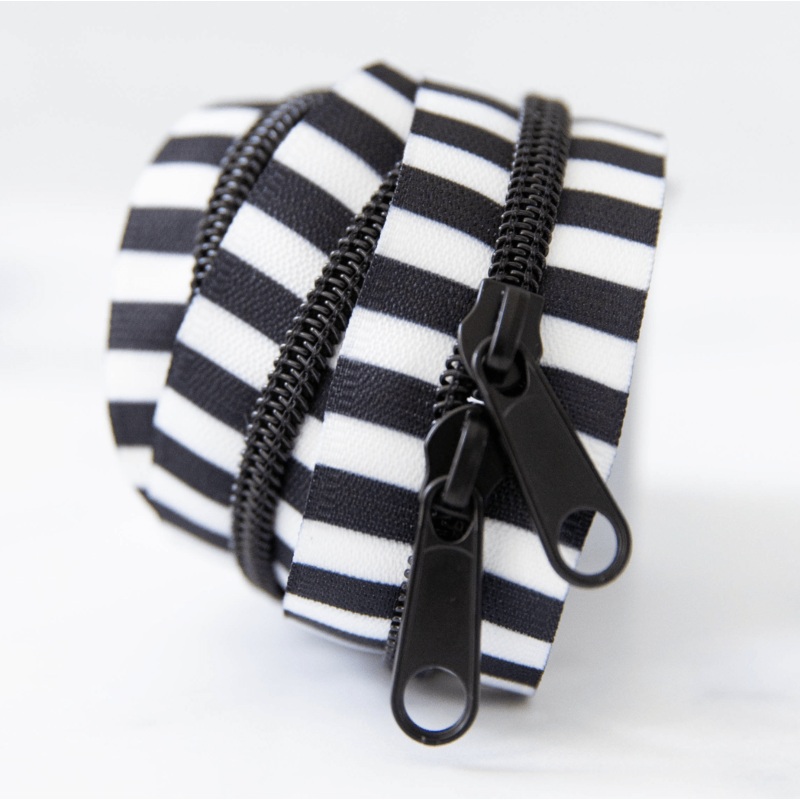 Wholesale Black and White Stripe Zipper in Black – 2 pack