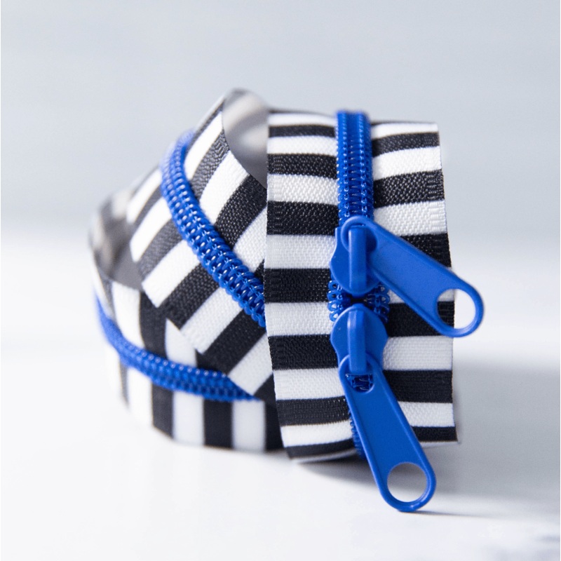 Wholesale Black and White Stripe Zipper in Blue Ribbon – 2 pack