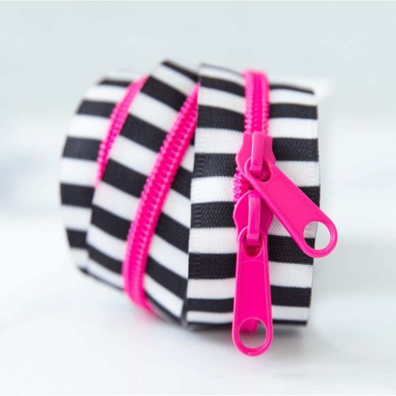 Wholesale Black and White Stripe Zipper in Hot Pink – 2 pack