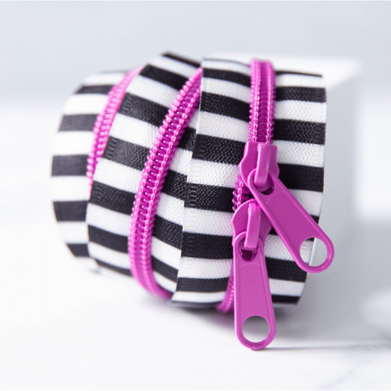 Wholesale Black and White Stripe Zipper in Petunia – 2 pack