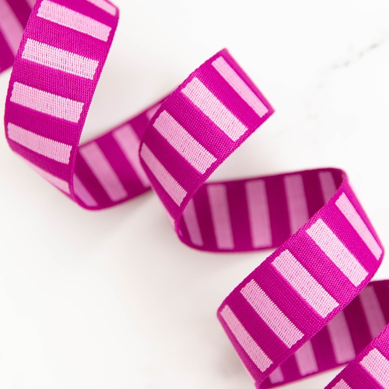1 1/2″ Wide Bold Stripe Webbing: Berry & Peony