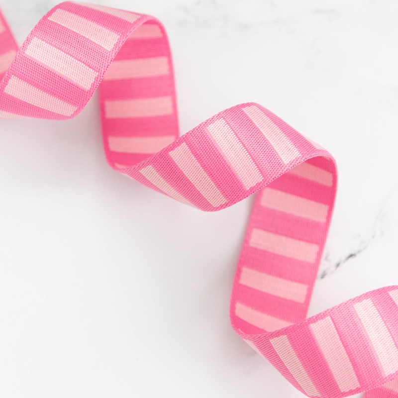 1 1/2″ Wide Bold Stripe Webbing: Flamingo & Pale Pink
