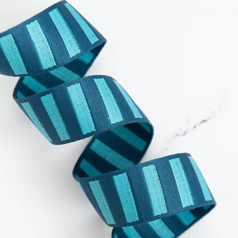 1 1/2″ Wide Bold Stripe Webbing: Peacock & Turquoise