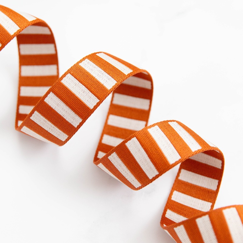 1 1/2″ Wide Bold Stripe Webbing: Saddle & Off White