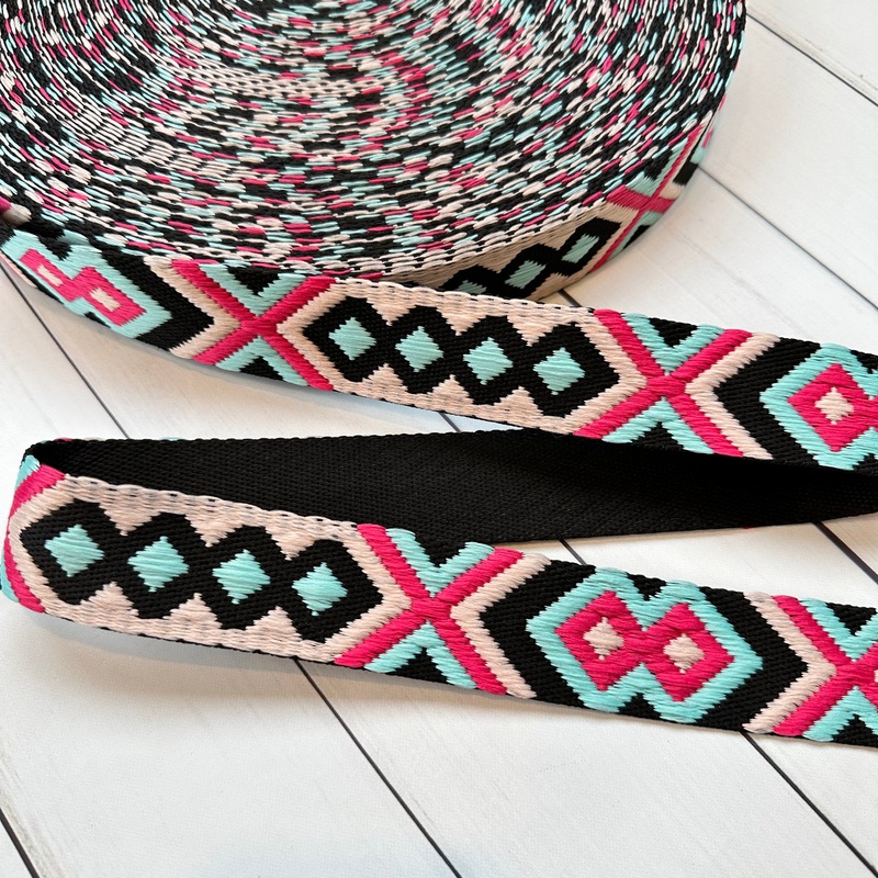 Webbing: XOXO in Pink & Aqua Yardage