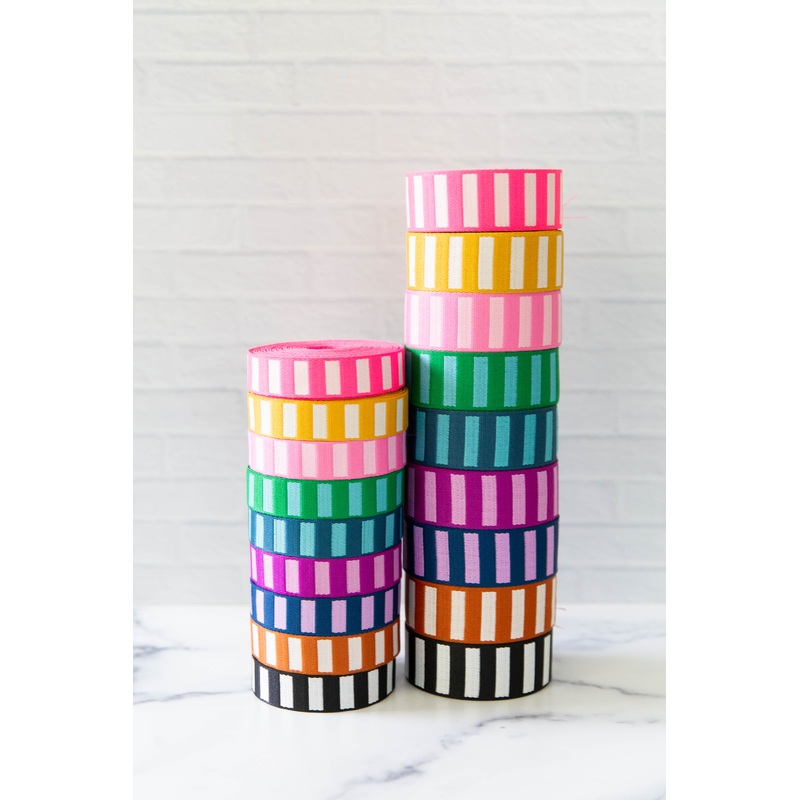 Wholesale 1 1/2″ Wide Bold Stripe Webbing Cactus & Off White