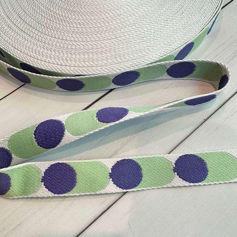 1″ Webbing: Dots in Lavender & Mint on White