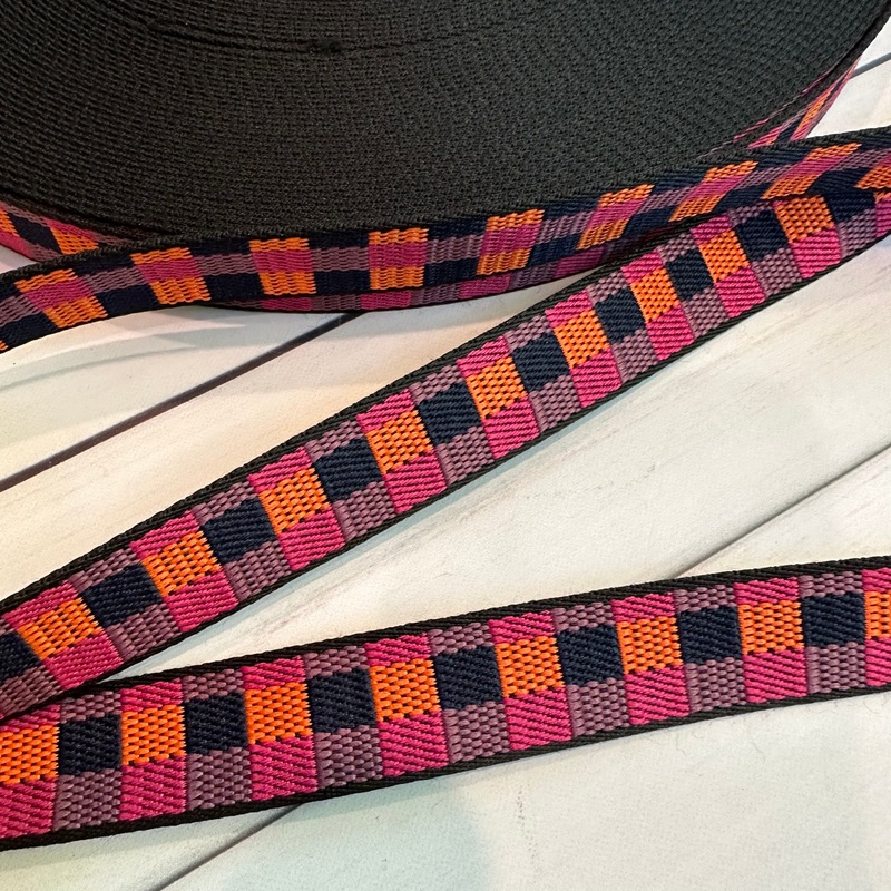 1″ Webbing: Picnic in Black, Raspberry, Orange, Navy & Purple