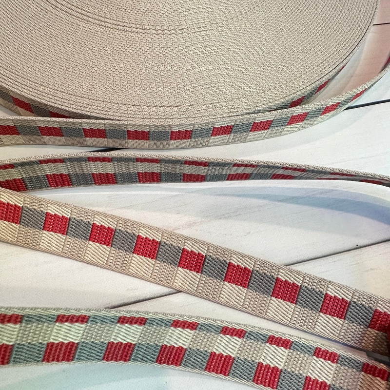 1″ Webbing: Picnic in Natural, Cream, Coral and Gray