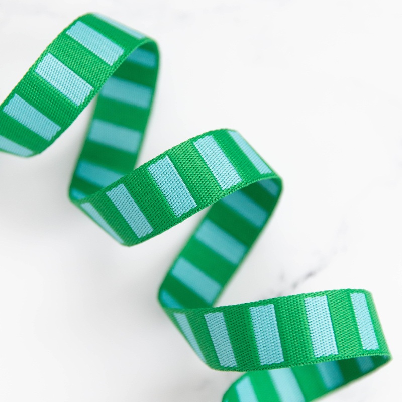 1″ Wide Bold Stripe Webbing: Billiard & Turquoise