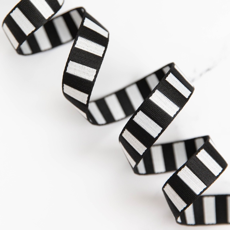 1″ Wide Bold Stripe Webbing: Black & White