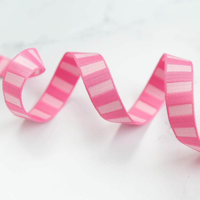 1″ Wide Bold Stripe Webbing: Flamingo & Pale Pink