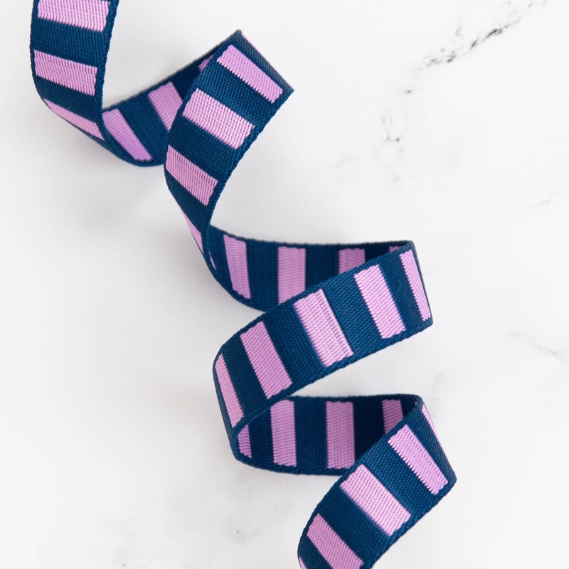 1″ Wide Bold Stripe Webbing: Navy & Peony