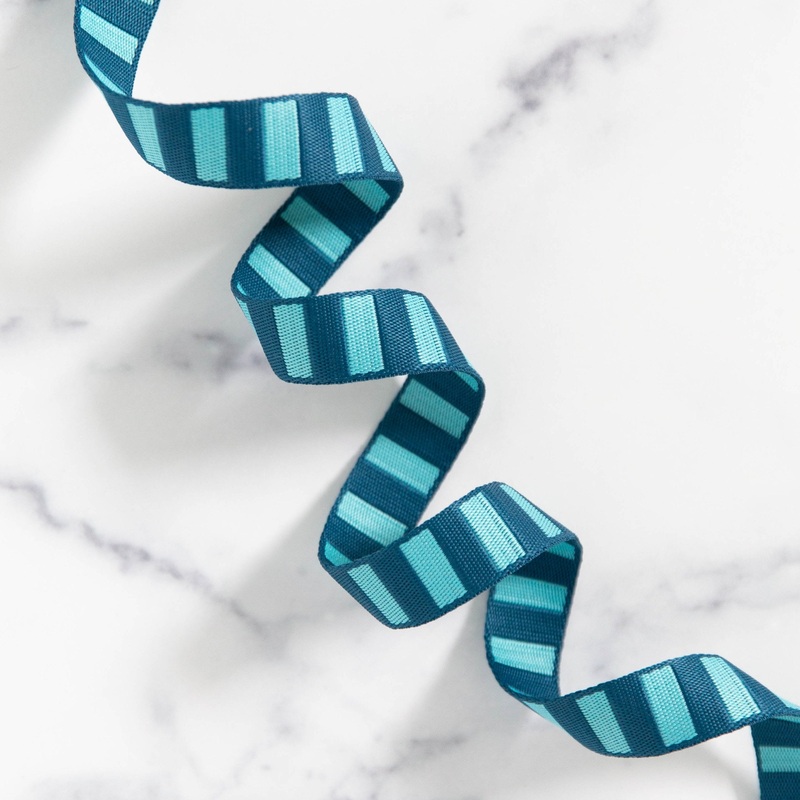 1″ Wide Bold Stripe Webbing: Peacock & Turquoise