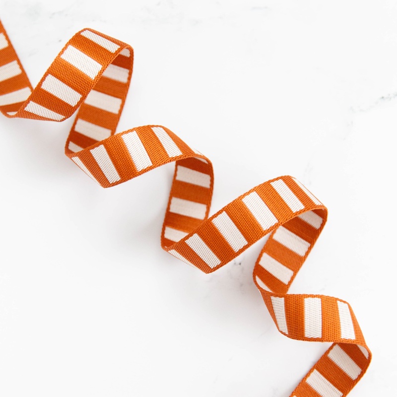 1″ Wide Bold Stripe Webbing: Saddle & Off White