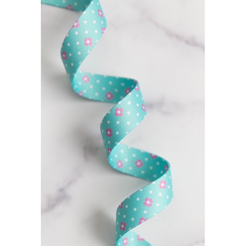 Wholesale: Color Pop Webbing: Dot Dot Bloom in Aqua 1″ wide 25 yard spool