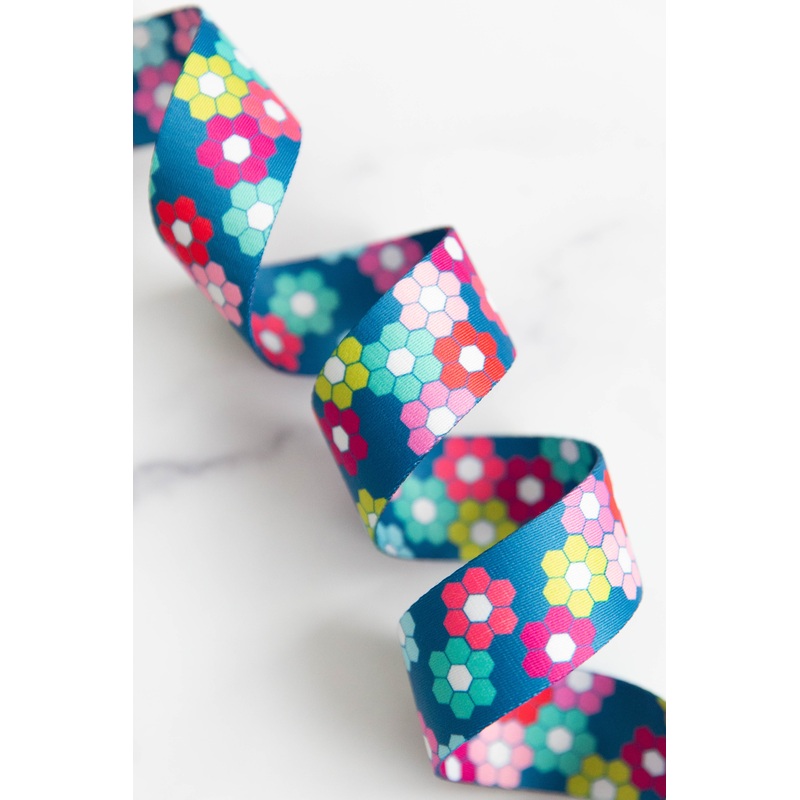 Wholesale: Color Pop Webbing: Hexie Garden 1 1/2″ wide Hexie Garden – 25 yards