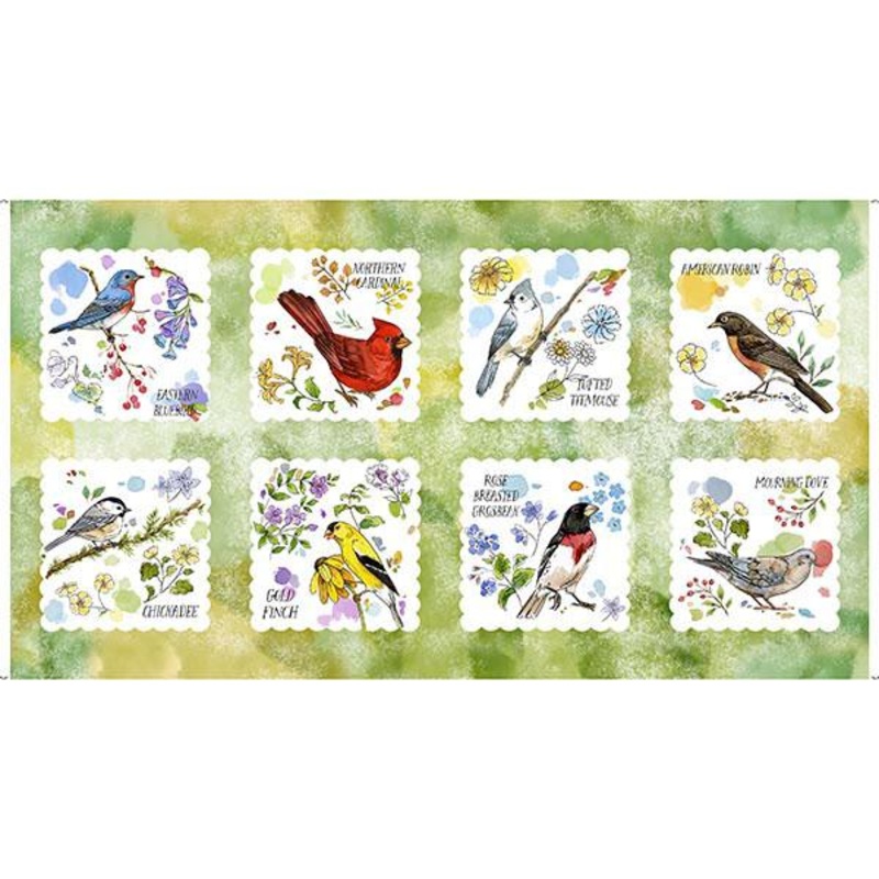 Drawn To Birds-25″ Bird Picture Patches Panel Lt Green 2600-31134-H