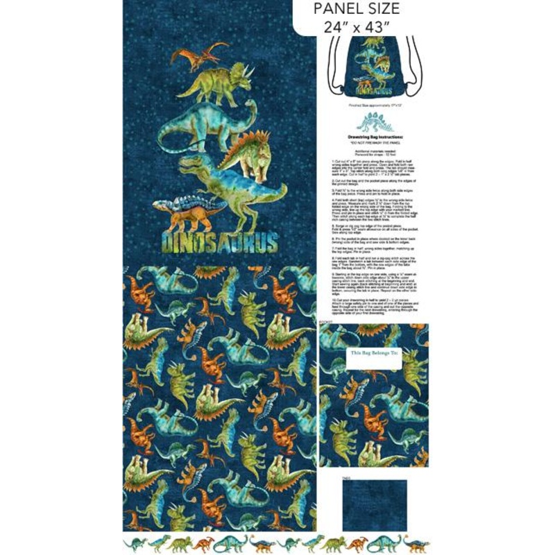 Dino Roar-25″ Canvas Bag Panel Navy/Multi C28469-48
