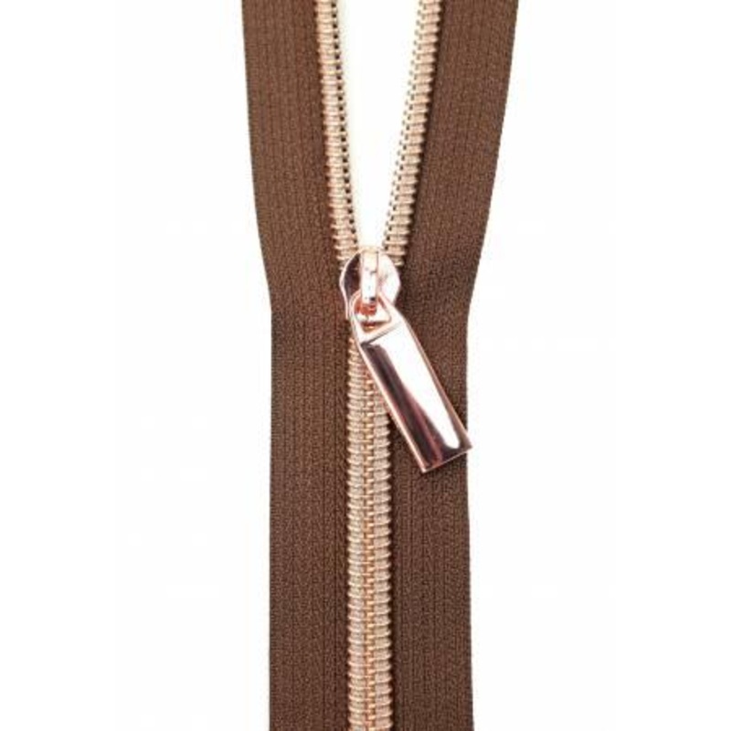 Zippers By The Yard- Brown Tape Rose Gold Teeth #5 ZBY5C33