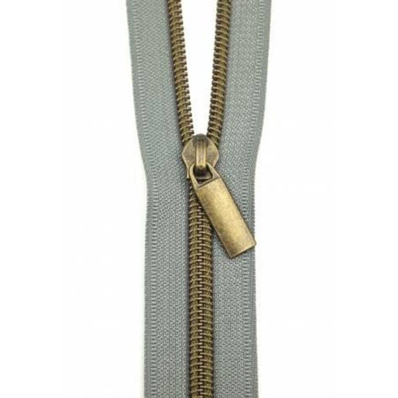 Zippers By The Yard Grey Tape 3 yds #5 nylon coil & 9 pulls – Antique
