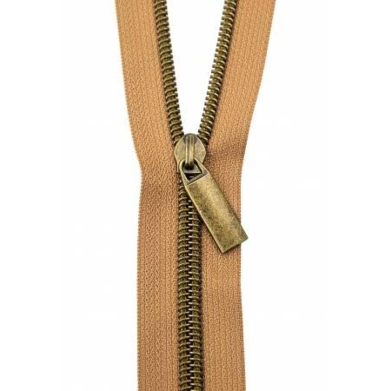 Zippers By The Yard Natural Tape 3 yds #5 nylon coil & 9 pulls  Antique