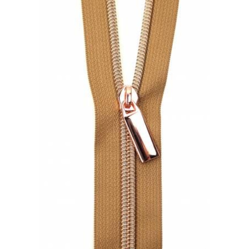 Zippers By The Yard Natural Tape 3 yds #5 nylon coil & 9 pulls rose gold
