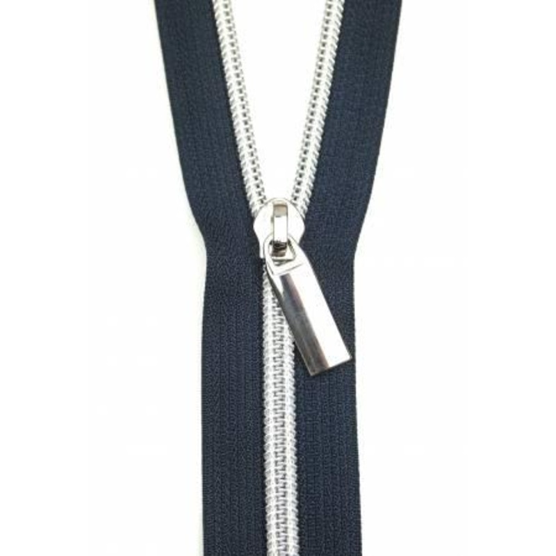Zippers By The Yard Navy Nickel Pulls #5 nylon coil & 9 pulls – Nickel