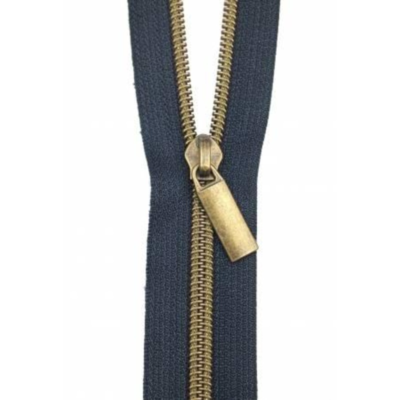Zippers By The Yard Navy Tape 3 yds #5 nylon coil & 9 pulls – Antique