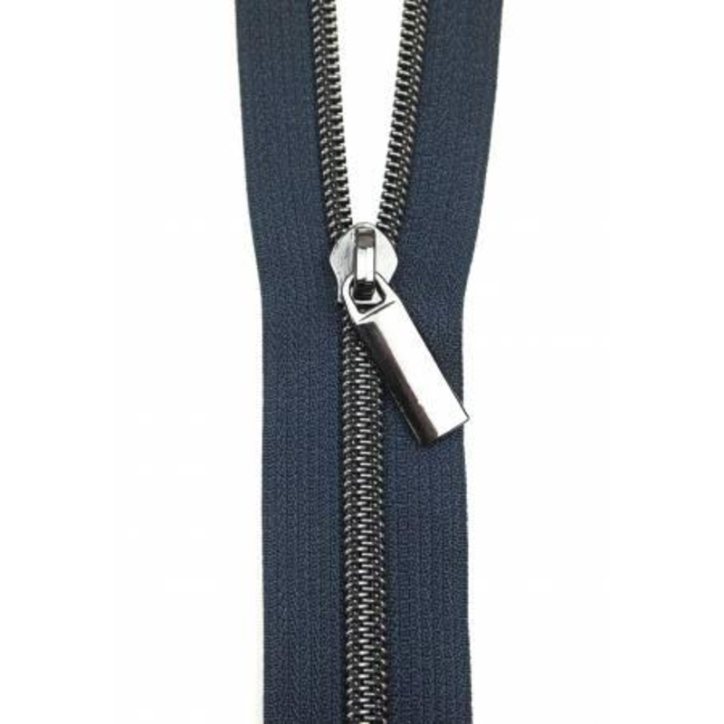 Zippers By The Yard Navy Tape 3 yds #5 nylon coil & 9 pulls – Gunmetal Black