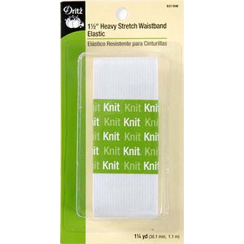 White Heavy Stretch Waistband Elastic 1-1/2in x 1-1/4yds – 9319W