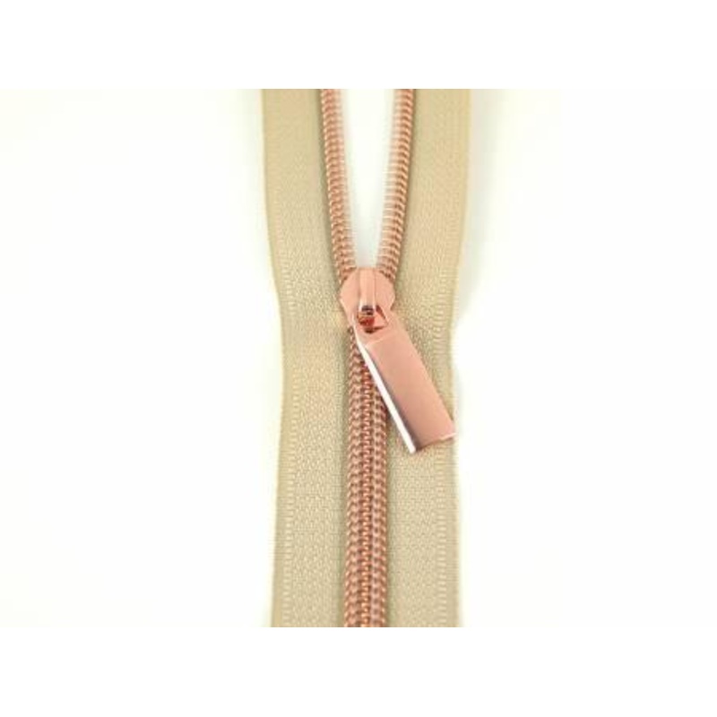 Zippers By The Yard Beige Tape 3 yds #5 nylon coil & 9 pulls – copper