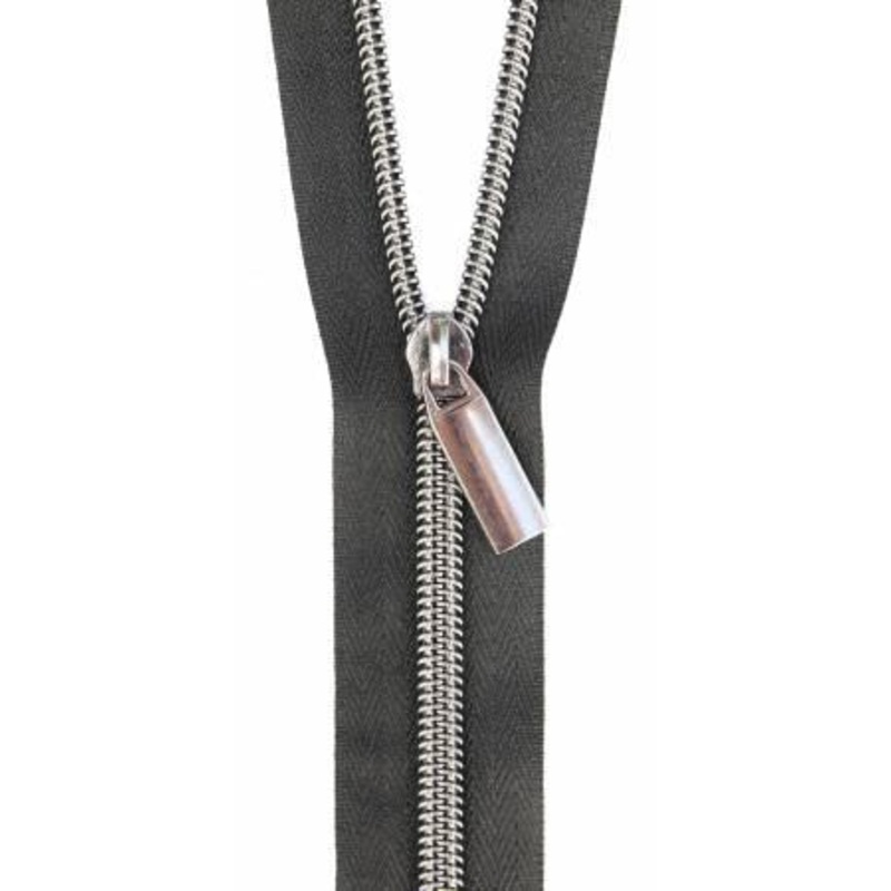 Zippers By The Yard Black Tape 3 yds #5 nylon coil & 9 gunmetal black pulls