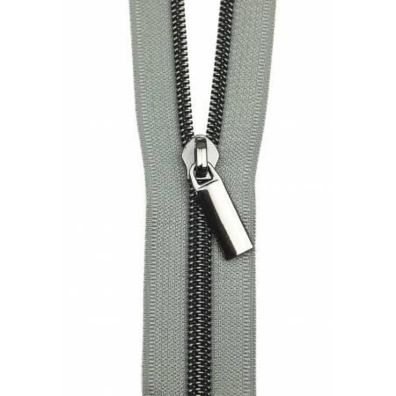 Zippers By The Yard Grey Tape 3 yds #5 nylon coil & 9 pulls Gunmetal