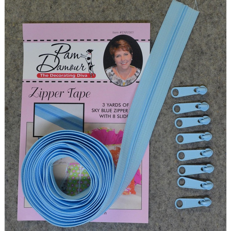 3 yds Reversible Coil Zipper Tape w/8 Slides-Sky Blue ENR-SKY