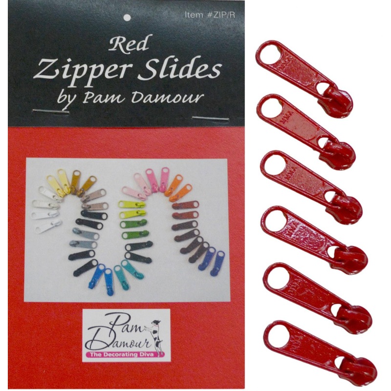 6 Large Tab Zipper Slides-Red ZIP-R