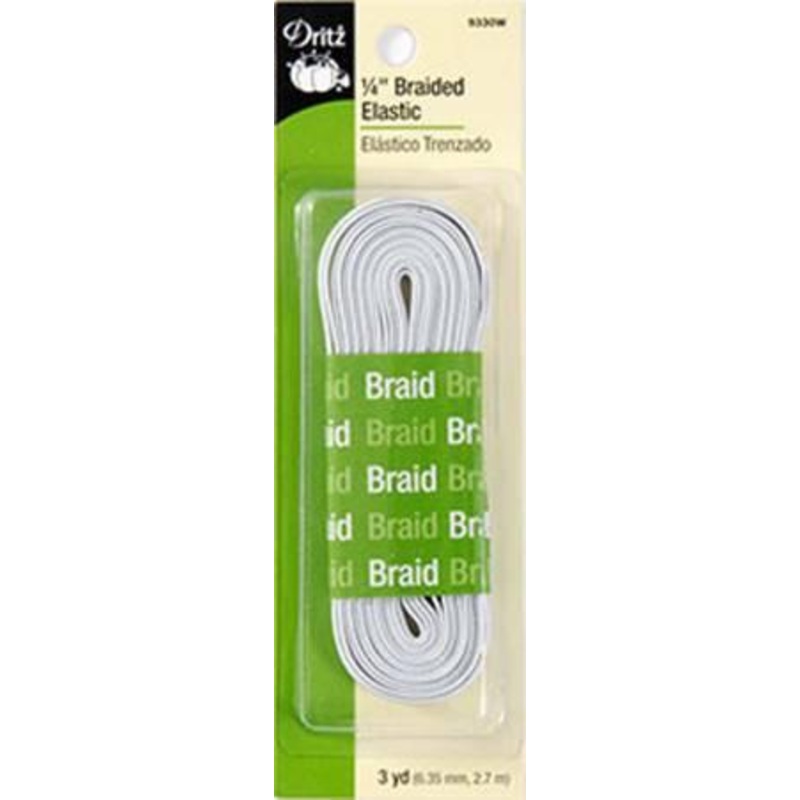 White Braided Elastic 1/4in x 3yds 9330W