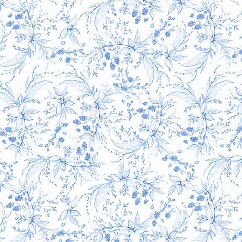 Amalfi Coast-Berries & Leaves White/Blue W105-006-055