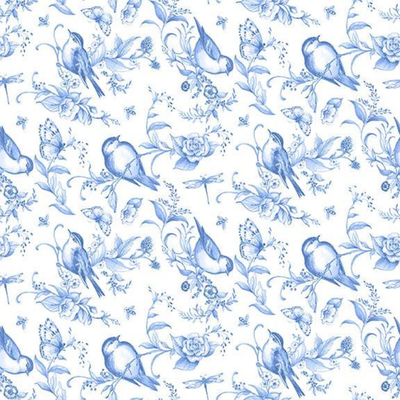 Amalfi Coast-Birds & Bees White/Blue W105-004-055