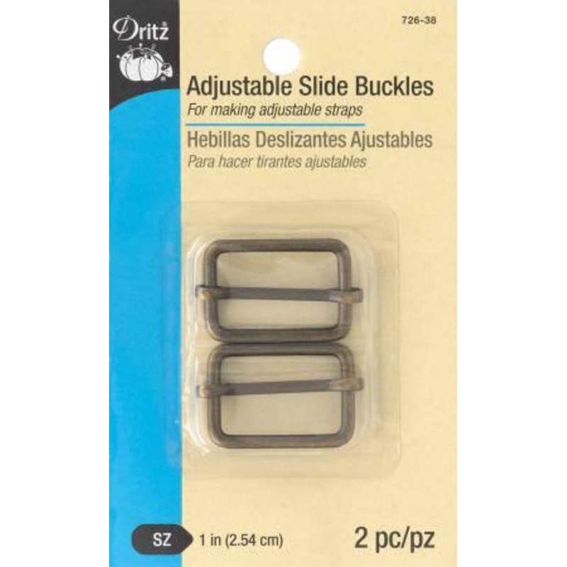 Adjustable Slide Buckles 1in 2pc Antique Gold 726-38
