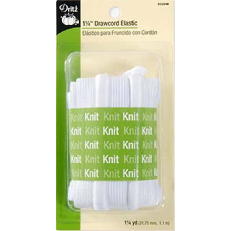 White Drawcord Elastic 1-1/4in x 1-1/4yds 9328W