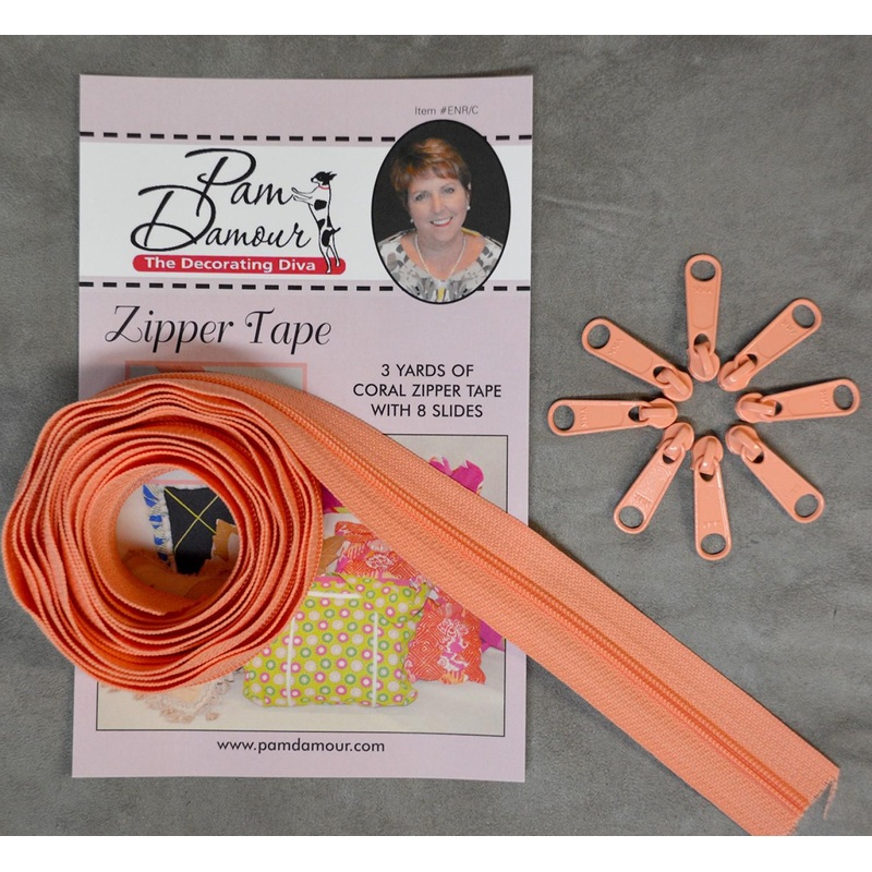 3 yds Reversible Coil Zipper Tape w/8 Slides-Coral ENR-C