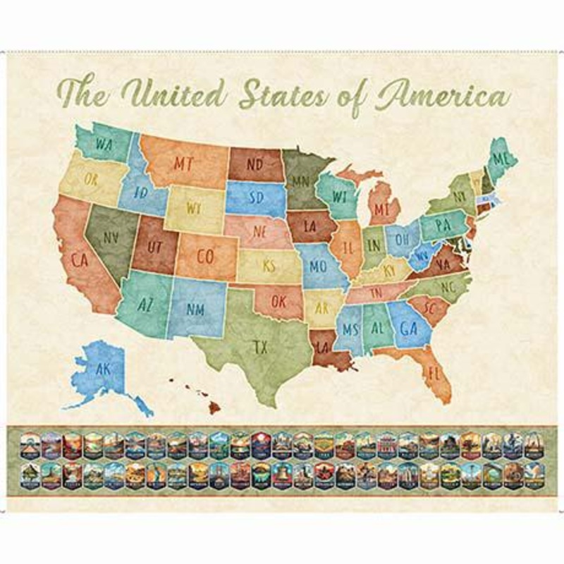 On The Road Again-36″ US Map Panel Multi 2600-30737-X
