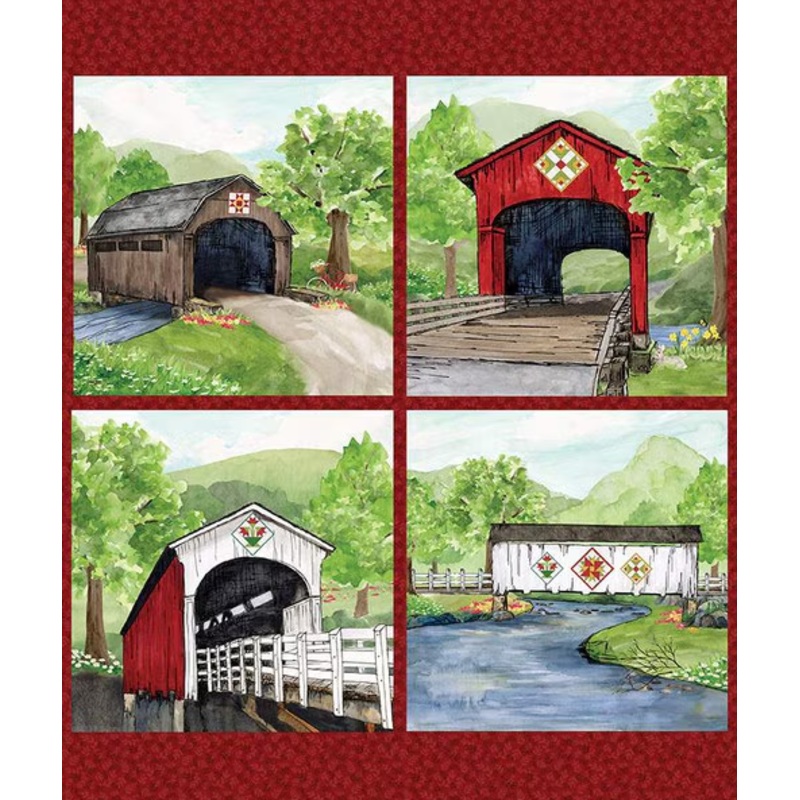 Covered Bridges In Spring-36″Pillow Panel PD15827-PANEL