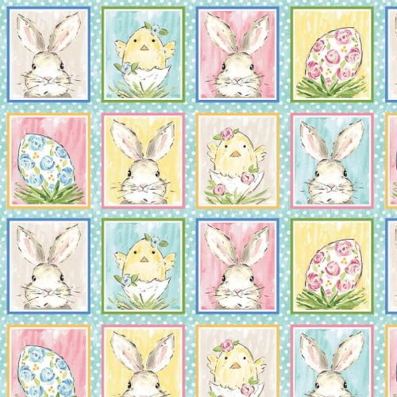 Peek a Boo Bunnies-8″ Light Blue Panel 1567-11
