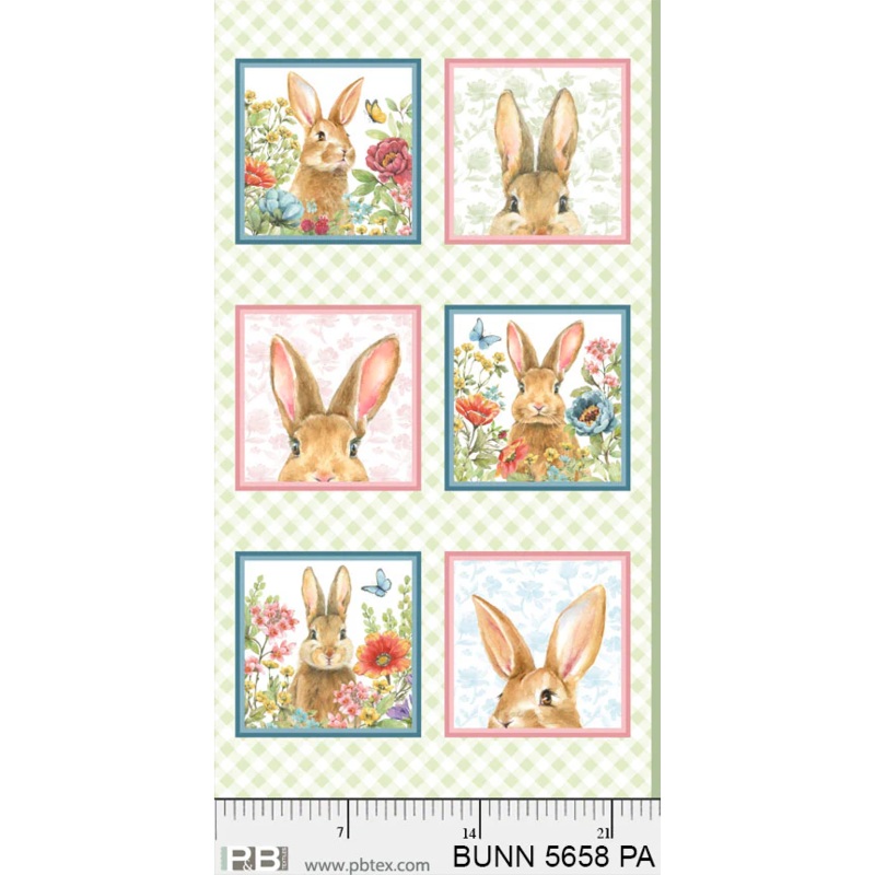 Bunnies & Blooms-24″ Bunny Blocks Panel 5658-PA