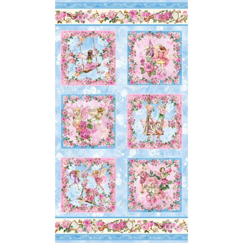 Flower Fairies Spring Songs-Garden Scenic 24″ Panel DDC12242-BLUE-D