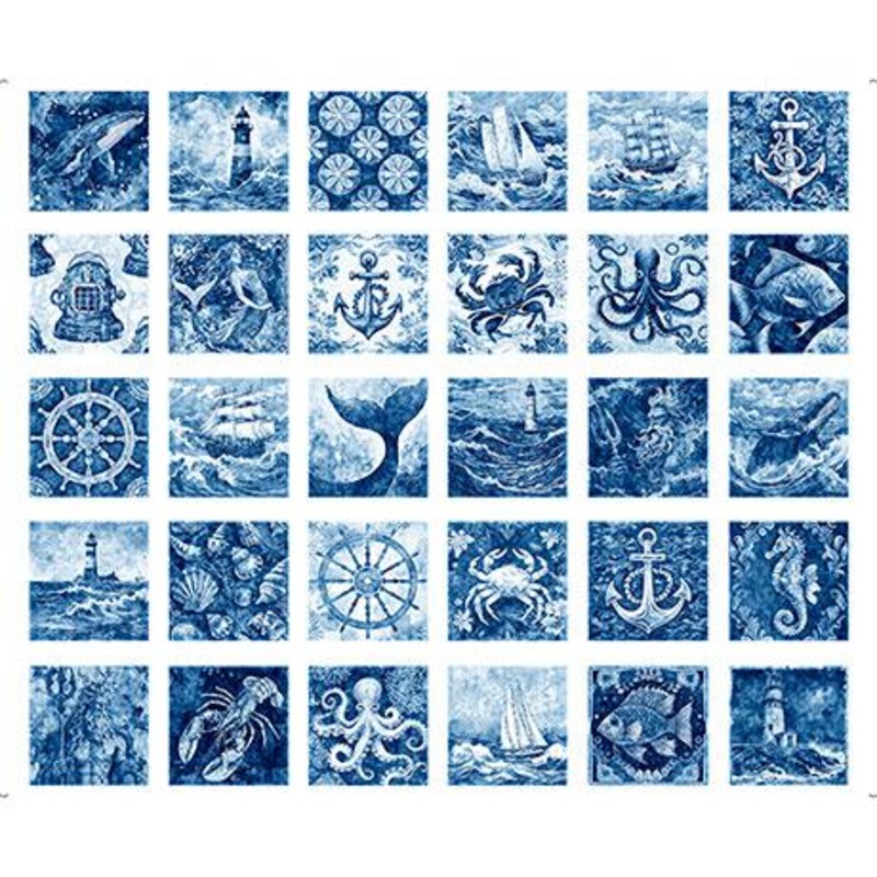 Ocean Blues-36″ Nautical Motif Patches Panel Blue 2600-30855-B