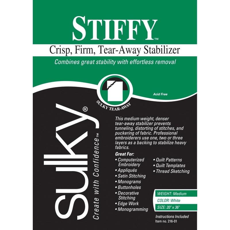 Sulky Stiffy Firm Tear-Away Stabilizer White 20in x 1yd 216-01